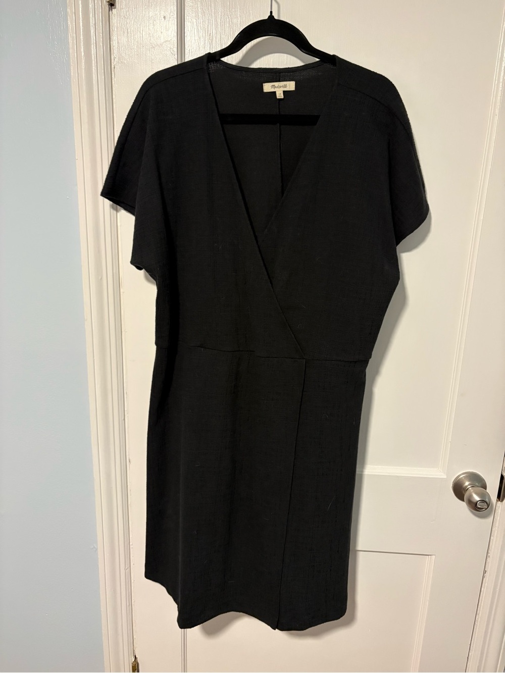 Madewell Black Wrap-Style Short-Sleeve Dress